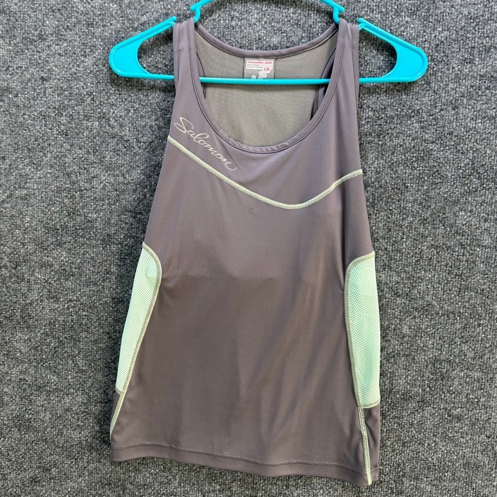 Salomon Womens Active Tank Top Mauve Purple Mint Green Mesh Racerback Size Large